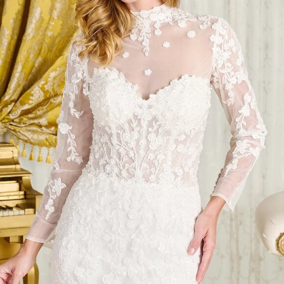 New Off White Bridal Gown w/ Delicate Floral Embroidery & Removable Top GL3830 - Picture 11 of 17